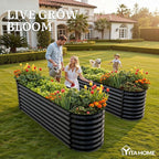 YITAHOME 24" Tall 9 in 1 Large Raised Garden Bed Kit, 8x2x2ft Galvanized Metal Planter Box with Gloves and Safety Rubber, Outdoor Above Ground Planters for Plants Vegetables Flowers, Black