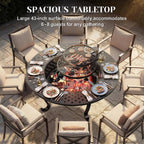 43" fire pit, firepit with adjustable 2 grills shown in use