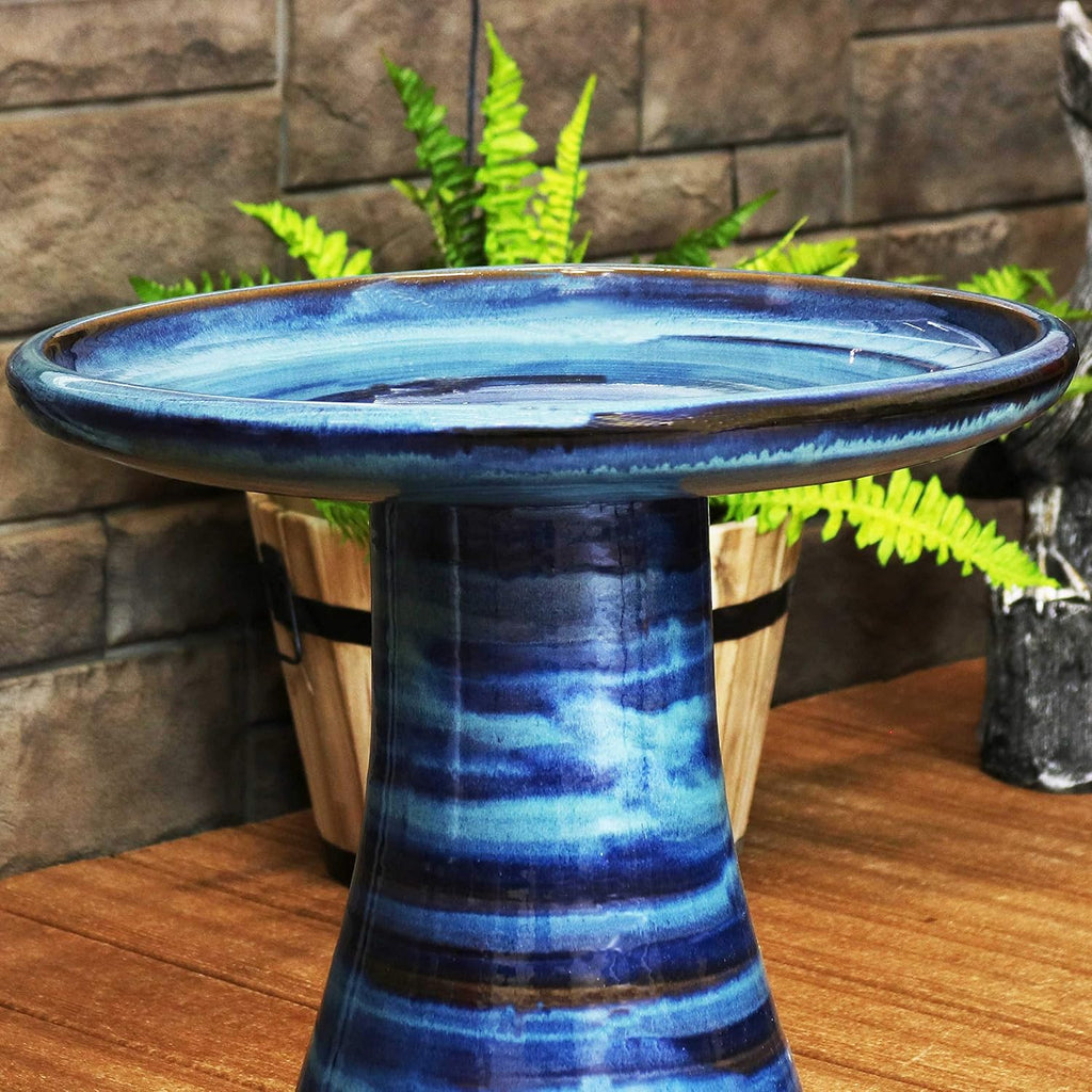Sunnydaze Ceramic Bird Bath for Outside, Hand-Painted, 21” H, Galaxy Blue | UV & Frost-Resistant, 1 Gal Water Capacity, 2-Piece Assembly, Colorful Outdoor Accent, Outdoor Bird Bath, Ceramic Birdbath