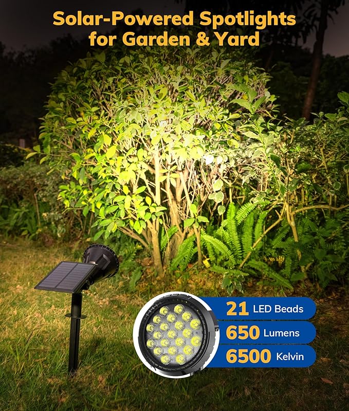 Solar Spot Lights for Outside, 21 LED Outdoor Solar Lights for Yard, 4 Pack Solar Spotlights Waterproof Auto On/Off for Landscape, Wall, Garden, Pool, Tree, Pathway and Driveway(White)