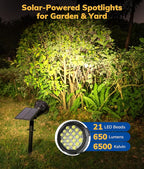 Solar Spot Lights for Outside, 21 LED Outdoor Solar Lights for Yard, 4 Pack Solar Spotlights Waterproof Auto On/Off for Landscape, Wall, Garden, Pool, Tree, Pathway and Driveway(White)