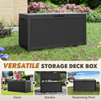 Outdoor Storage Box, Resin Deck Boxes Indoor and outdoor, Waterproof Storage Box Lockable Lid (Black,100 Gallon)