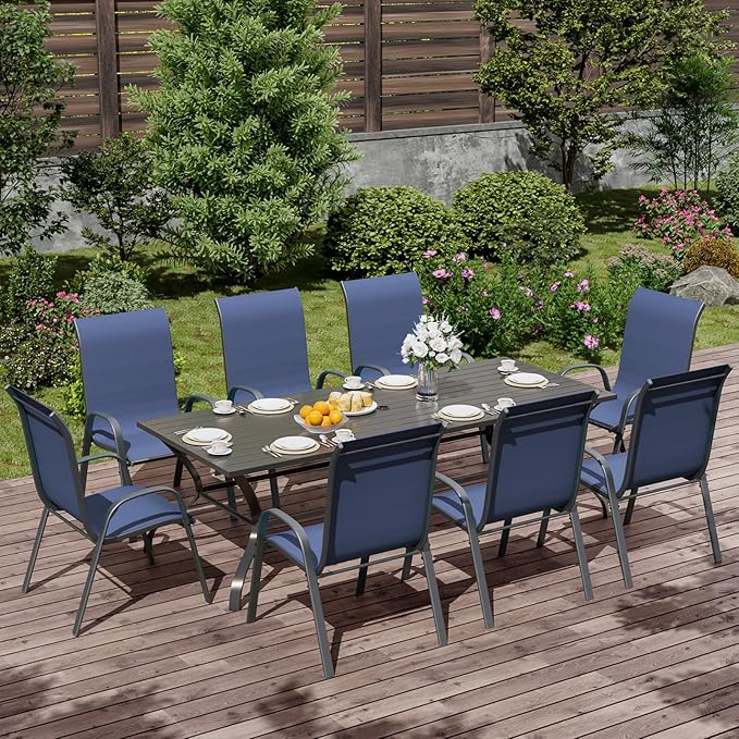 UDPATIO Patio Chairs Set of 8, Stackable Outdoor Dining Chairs with High Back, Breathable Textilene Fabric Outdoor Chair All Weather, 350LBS Capacity for Garden, Backyard (Blue)