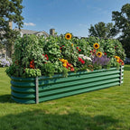 YITAHOME 17" Tall 9 in 1 Large Raised Garden Bed Kit, 8x2x1.4ft Galvanized Metal Planter Box with Gloves & Safety, Outdoor Above Ground Planters for Plants Vegetables Flowers, Green