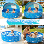 Kiddie Pool with Canopy, 48" Foldable Kids Baby Pool for Toddlers, Portable Small Swimming Pool Hard Plastic with Shade & Carry Bag for Beach Backyard Water Play