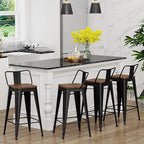 Yongchuang 26" Metal Bar Stools Set of 4 Counter Height Barstools with Wood Top Low Back Matte Black