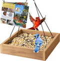 iBorn Platform Bird Feeder Tray Bird Feeders for Outdoors Hanging for Outside Flat Birdfeeder Tray with Large Capacity 3LBS, WPC Recycled Plastic & Cedar Look, Waterproof, 10.6"x10.6", Raw