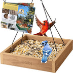 iBorn Platform Bird Feeder Tray Bird Feeders for Outdoors Hanging for Outside Flat Birdfeeder Tray with Large Capacity 3LBS, WPC Recycled Plastic & Cedar Look, Waterproof, 10.6"x10.6", Raw