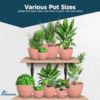 Planter Pots with Drainage Holes - Lightweight, Durable, and Space-Saving Pots for Indoor and Outdoor - Versatile Functionality, Simple Modern Design, Set of 10 Plastic Planter Pots - Pink
