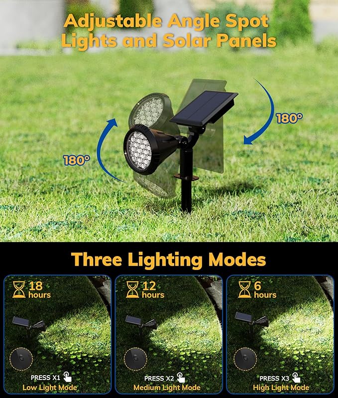 Solar Spot Lights for Outside, 21 LED Outdoor Solar Lights for Yard, 4 Pack Solar Spotlights Waterproof Auto On/Off for Landscape, Wall, Garden, Pool, Tree, Pathway and Driveway(White)