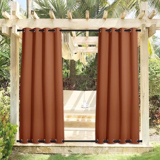 NICETOWN Halloween Outdoor Curtains Weighted for Patio, Thermal Insulated Weight Heavy Windbreak Top and Bottom Rustproof Grommet Sun/Rain Protect Drapes for Porch, W52 by L84, Burnt Orange