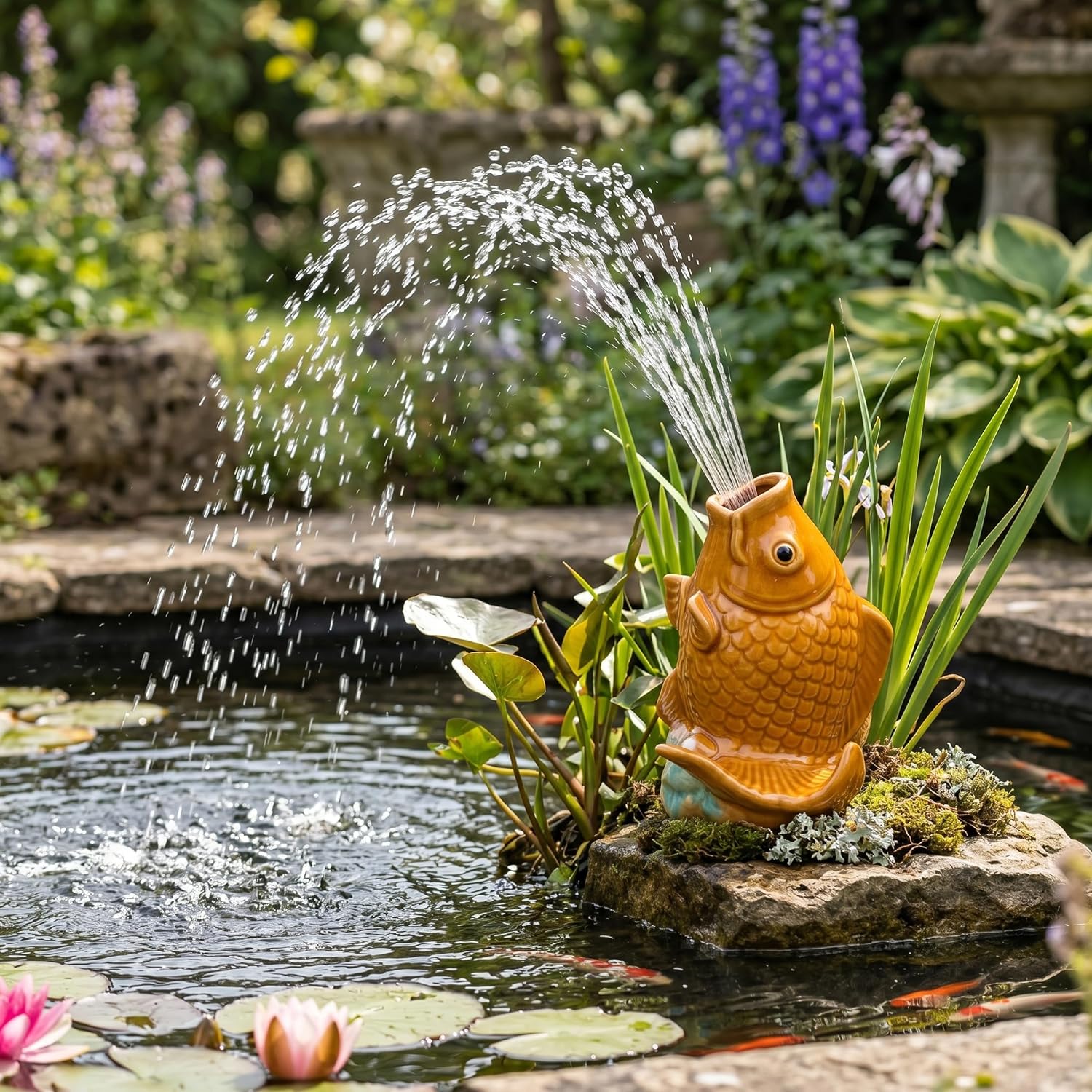 Ceramic Koi Fish Pond Spitter, Style 2, for Small Ponds | Lifelike Koi Design, Fits Small Ponds, Ideal for Garden Landscape Upgrades