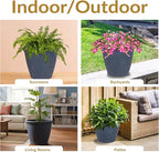 Sunnydaze 24-Inch Anjelica Large Plastic Pot for Plants - Outdoor Double-Walled Large Plastic Planter with Drillable Drainage Holes - Slate