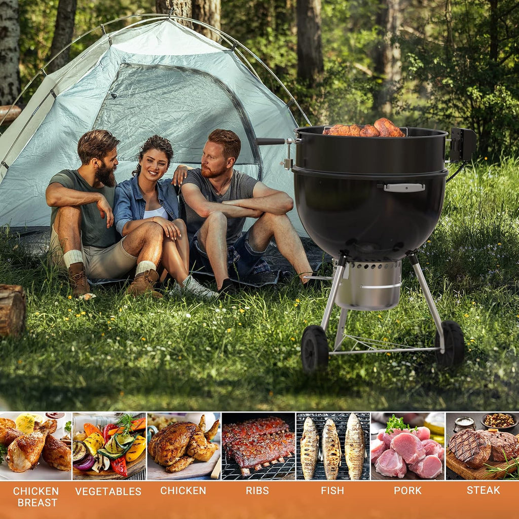 onlyfire Black Coated Steel Charcoal Kettle Rotisserie Ring Kit | Fits for Weber 22" Kettle Grills and Other Similar Grills, Turns Your Kettle Into A Chicken Roaster