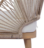 Merax 4-Piece Acacia Wood Patio Conversation Set - Curved Tub Loveseat & Chairs with Woven Rope Accents,Slatted Coffee Table & Weather-Resistant Cushions for Outdoor Deck,Garden or Balcony,Teak+ Beige