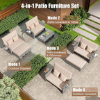 LDAILY Moccha Outdoor Daybed, Wicker Loveseat Sofa Set with 4-Postion Adjustable Backrest, Storage Ottoman, Cushions, Rattan Double Bed Lounger, Patio Furniture Set (Mixed Gray+Beige)