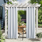 NICETOWN 2 Panels Fixed Outdoor Curtains Waterproof for Patio, Thermal Insulated Top & Bottom Grommet & Back Tab Light Blocking Outdoor Drapes Windproof with Bouns Rope, W46 x L90, Greyish White