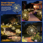 Solar Garden Lights Outdoor Decorative, 2pack 120 LED Firework Lights Waterproof，Solar Fairy Lights for Outside,Garden,Yard, Patio,Pathway,Flowerbed,Party(Warm White)