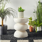 Glitzhome Outdoor Side Table, 18" H Decorative Garden Stool MGO Faux Terrazzo End Table, Heavy Duty Indoor Outdoor Round Planter Stand for Living Room Bedroom Patio Deck Poolside,White