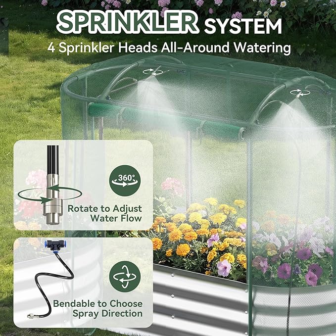 Raised Garden Bed with Self-Watering System, 4x2x1 ft Elevated Planter Boxes Outdoor with Mesh Cover, Oval Galvanized Raised Beds for Gardening,Vegetables,Flowers, Backyard, Patio