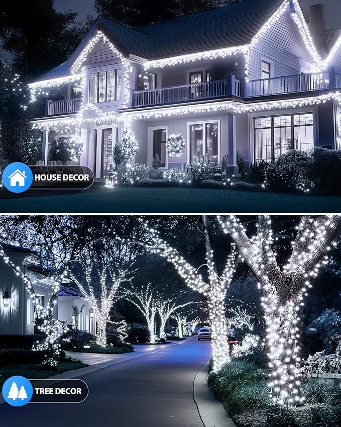 Brightown Solar Outdoor String Lights - 50 FT 120 LED Solar String Lights for Outside with 8 Lighting Modes, IP65 Waterproof Solar Outdoor Lights, Suitable for Tree Party Decor, Cool White
