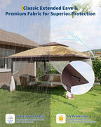 Canopy Tent 13x13 ft, Pop Up Gazebo One-Push Setup with 4 SandBags for Backyard Parties and BBQs, Mosquito Netting & Height Adjustable - Khaki & Coffee