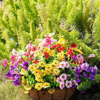 Artificial Flowers for Outdoor, UV Resistant Fake Silk Flowers, Realistic Faux Plants for Outside Indoor Porch Patio Window Box Planter Home Decor (20, Yellow Purple Rosy Pink Red)