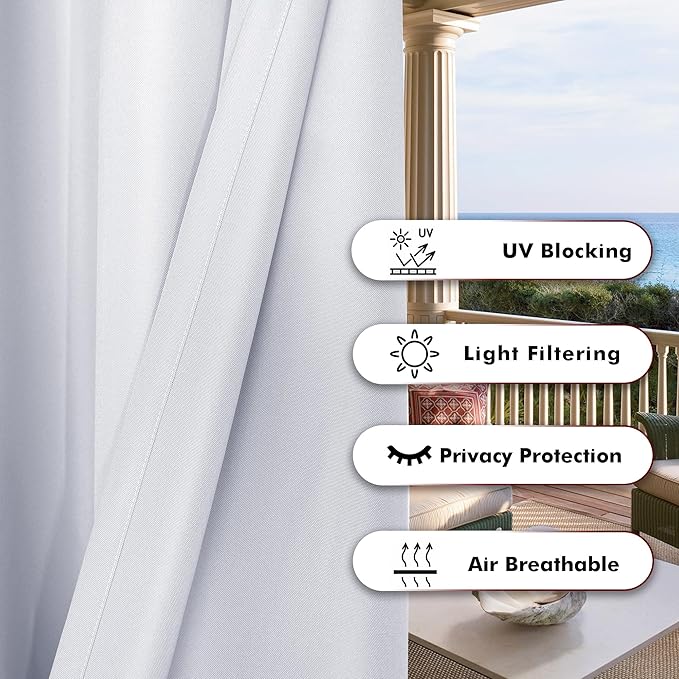 BONZER Outdoor Curtains for Patio Waterproof Thick Privacy Grommet Light Filtering Outside Curtains for Porch Pergola Gazebo Deck, 1 Panel, 84W x 84L inch, White