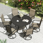 VICLLAX 47.2" Outdoor Round Patio Table for Lawn Garden, All Weather Metal Round Patio Dining Table with Adjustable Umbrella Hole, 6 Person Patio Table, Black Tabletop