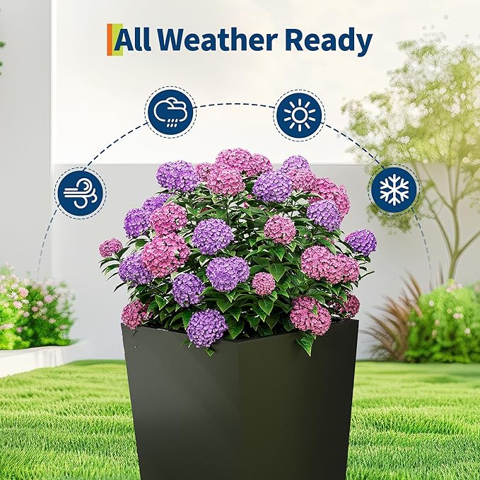 Garvee 30" Tall Planters Set of 2, Outdoor＆Indoor Black Planter Pots, High Front Porch Planter Pots with Drainage Holes＆Water Level Monitor＆Inner Bucket,Black