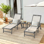 LUE BONA Chaise Lounge Chair Outdoor, HDPS and HDPE Wicker Chaise Lounger with 5 Positions, Pool Lounge Chairs with Wheels and Adjustable Backrest for Patio, Poolside, Deck, Backyard