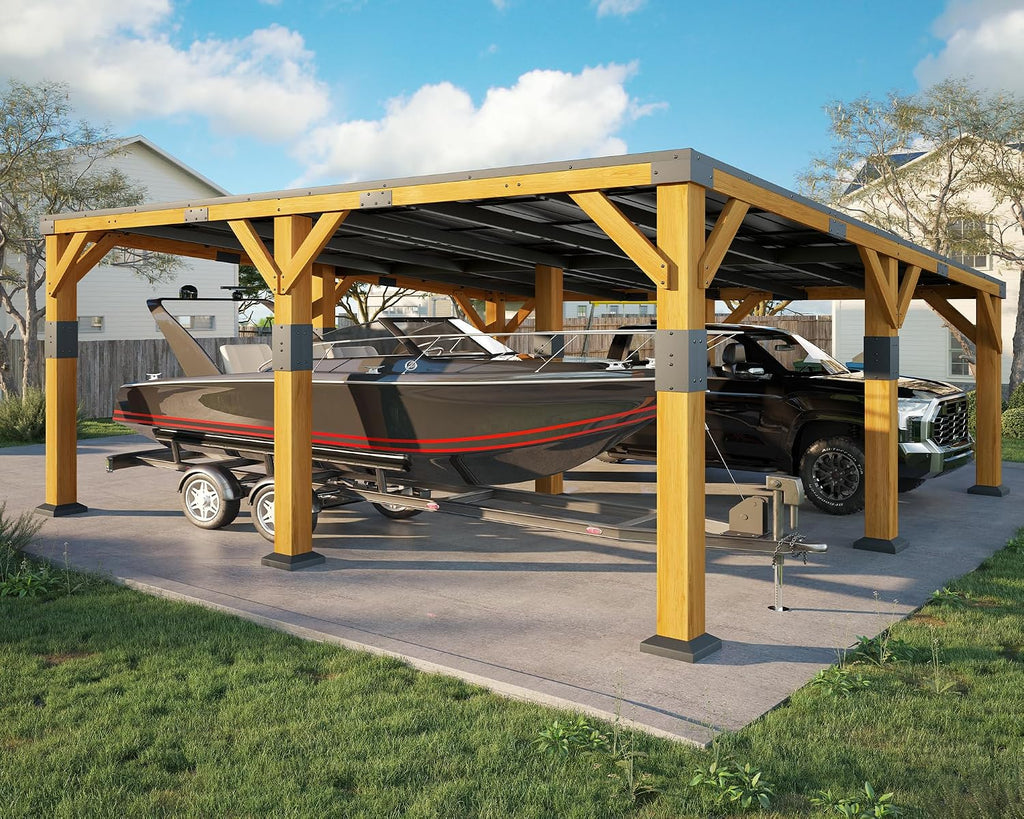 jocisland 20x20x9.2 ft heavy duty cedar wood carport, main product view