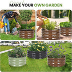 G GOOD GAIN Round Raised Garden Bed - 2Pcs 2x2x1ft Galvanized Steel Planter Boxes Outdoor with Rubber Edge Trim | Metal Raised Beds for Gardening Vegetables Flowers Fruits Herbs (Wood Grain)