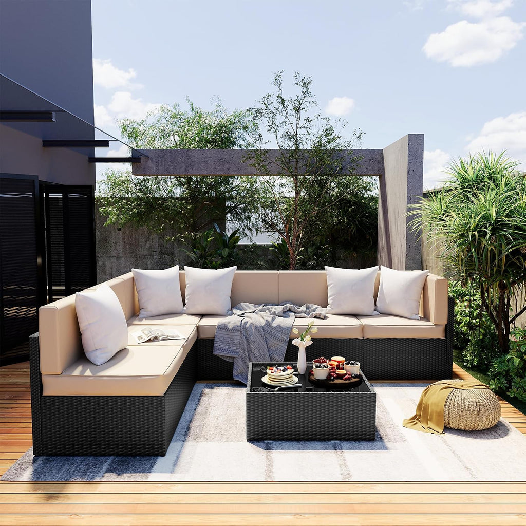 pamapic 7 pieces outdoor sectional furniture，wicker patio sectional, main product view