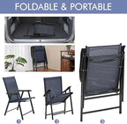 Yaheetech Patio Dining Chairs Set of 2, Portable Dining Chairs with Armrests for Camping, Lawn and Beach, Folding Patio Chairs 2-Pack of Metal Frame, Navy Blue