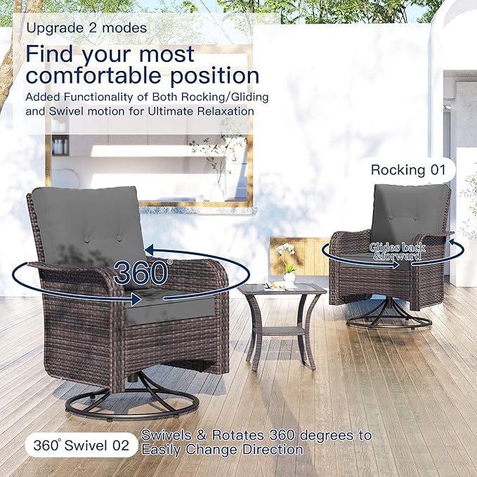 Kullavik 13 Pieces Outdoor Patio Furniture Set,PE Wicker Rattan Sectional Sofa Patio Conversation Sets with 43" 55000BTU Gas Propane Fire Pit Table,Swivel Rocking Chairs Set,Grey