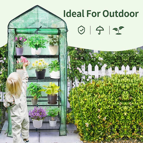 4 Tier Mini Greenhouse for Outdoor Indoor, Double-Layer Roof, Heavy Duty Small Greenhouses with PE Cover, Portable Green Houses for Outside Winter Plant Protection, 64'' H x 27'' L x 20'' W