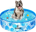 SLOOSH Foldable Dog Kiddie Pool - Portable Hard Plastic Kids Baby Doggie Swimming Pool, Anti-Slip Thick PVC Collapsible Pets Cats Whelping Box Puppy Bathtub (32" x 8")