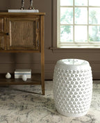 Safavieh Castle Gardens Collection Stella Nail Head White Glazed Ceramic Garden Stool