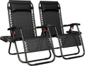 Yaheetech 26" Zero Gravity Recliners Adjustable Set of 2, Dark Black | Outdoor Folding Reclining Lounge Chairs w/Pillows, Cup Holder Trays and Carry Strap for Camping, Backyard, Beach, Indoor