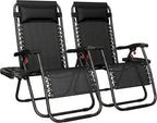 Yaheetech 26" Zero Gravity Recliners Adjustable Set of 2, Dark Black | Outdoor Folding Reclining Lounge Chairs w/Pillows, Cup Holder Trays and Carry Strap for Camping, Backyard, Beach, Indoor