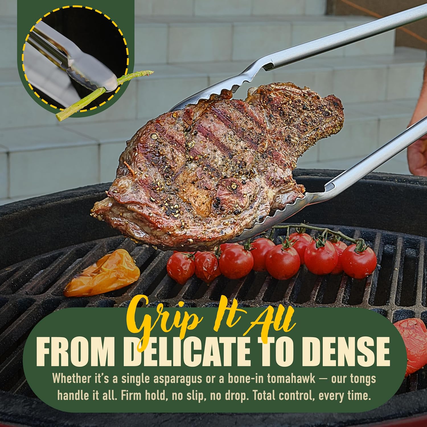 24 inch BBQ Tongs - 1 Year Warranty, 100% Stainless Steel Long Metal Grill Tongs for Outdoor Grill, Non Slip Handle, Locking Mechanism, Heat resistant, Pinzas de Cocina for steak, hot dog and more