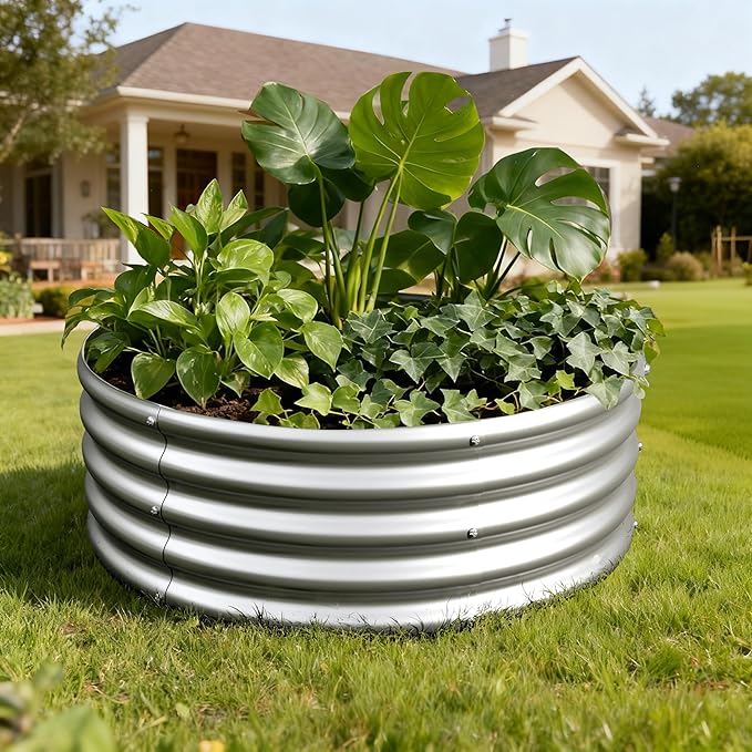 3PCS 3x3x1FT Galvanized Raised Garden Bed Kit,Vegetable Boxes-Round Metal Flower Box,Large Planter Raised Beds Outdoor Garden for Planting,Fruit,Herb-Silver