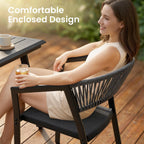 Patio Dining Chairs Set of 2 Aluminum Stackable Outdoor Chairs | Wicker Barrel Backrest Armchairs for Patio, Deck, Backyard, Grey