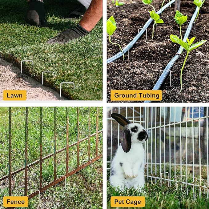 HongWay 500 Pack 4 Inch Landscape Staples, Garden Staples 12 Gauge Galvanized Ground Stakes Lawn Yard Staples SOD U-Shaped Pins for Gardening Irrigation Tubing Landscaping Fabric