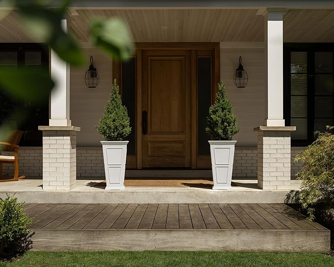 Veradek Brixton Series Tall Planter - Large Outdoor Planter for Front Porch/Patio | Crack-Resistant Plastic for All-Weather Use | Classic Estate Design for Tall Plants, Flowers, Trees