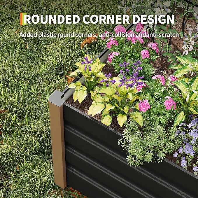 Garvee Aluminum Raised Garden Bed 4' x 2' x 16", Open-Bottom Deep Design with Rounded Safety Corners & Anti-Cut Trim, Large Outdoor Planter Box Kit, Gray