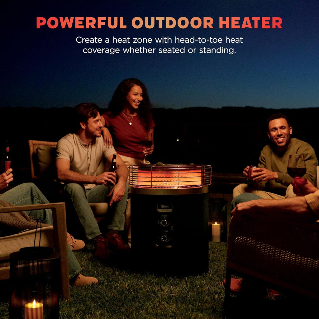 ninja fireside360 fire pit & heater, 80,000 btu shown in use