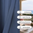 BONZER Outdoor Curtains for Patio Water Resistant Heavy Privacy Light Filtering Grommet Outside Curtains for Porch, Pergola, Gazebo, 1 Panel, 84W x 120L inch, Navy