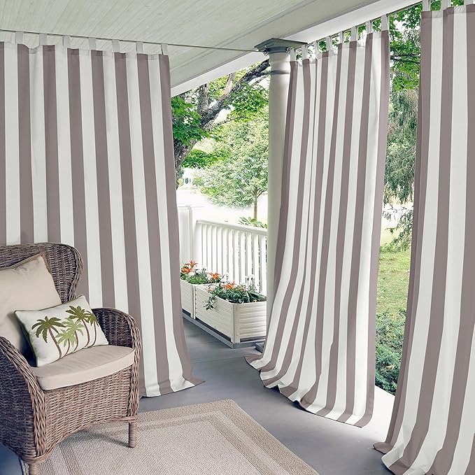 Elrene Home Fashions Highland Stripe Indoor/Outdoor Curtain Panel, 50 inches X 84 inches, Gray